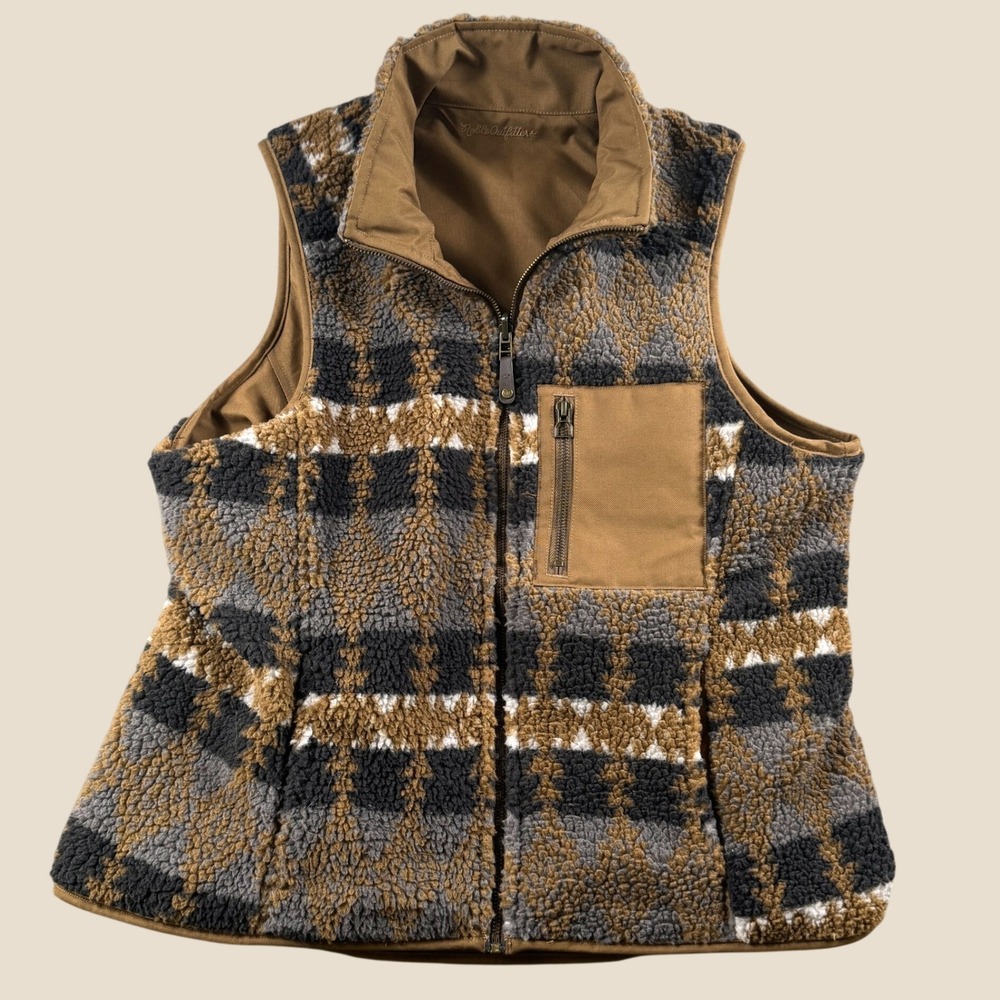Noble Outfitters Reversible Vest Women M Brown Sherpa Fleece Gilet‎ Equestrian